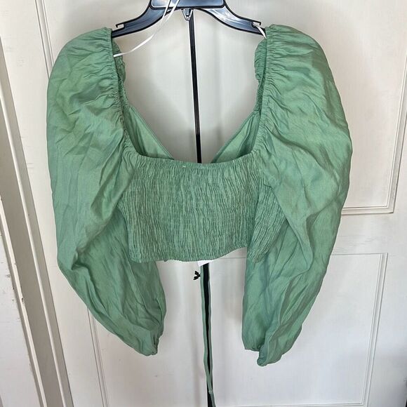 Topshop Ruched Cut Out Balloon Sleeve Top in Green Size 14 Nwt - Picture 7 of 9